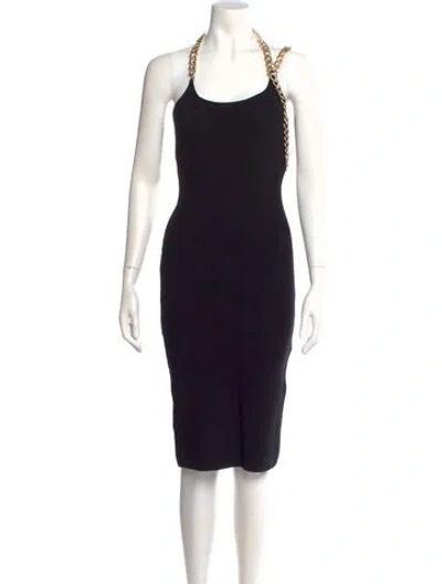 Pre-owned The Sei Scoop Neck Midi Length Dress In Black
