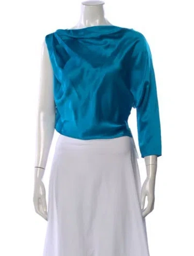 Pre-owned The Sei Silk Asymmetrical Top In Blue