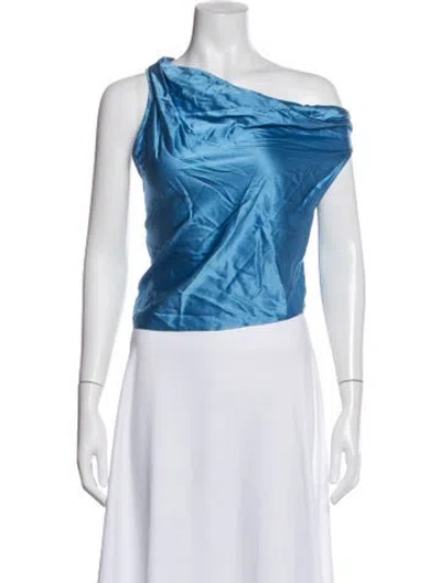 Pre-owned The Sei Silk Asymmetrical Top In Blue