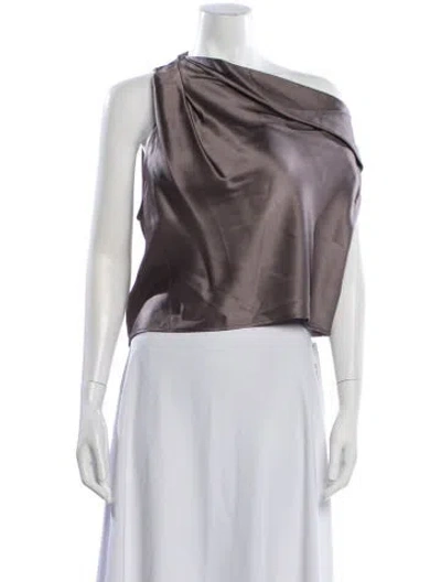 Pre-owned The Sei Silk Asymmetrical Top In Brown