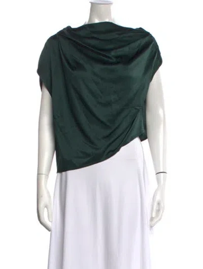 Pre-owned The Sei Silk Cowl Neck Top In Green