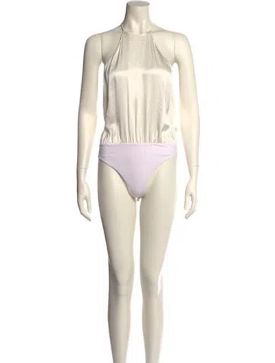 Pre-owned The Sei Silk Crew Neck Bodysuit In Neutral