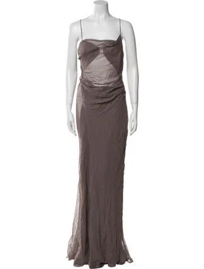 Pre-owned The Sei Silk Long Dress In Brown