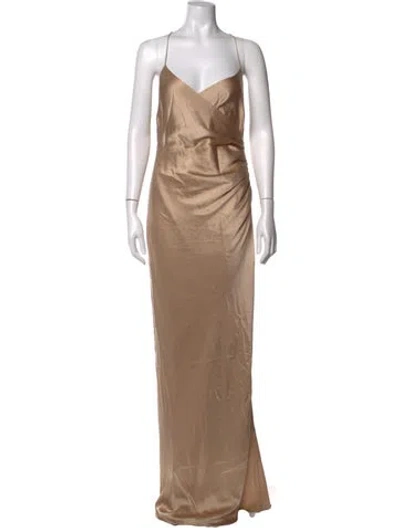 Pre-owned The Sei Silk Long Dress In Brown