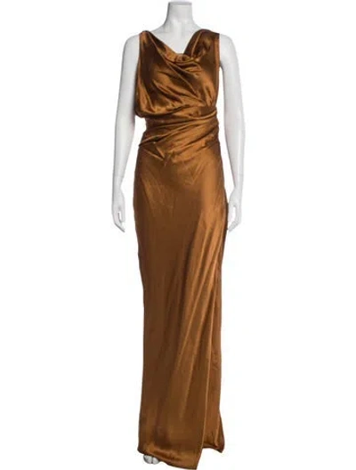 Pre-owned The Sei Silk Long Dress In Orange