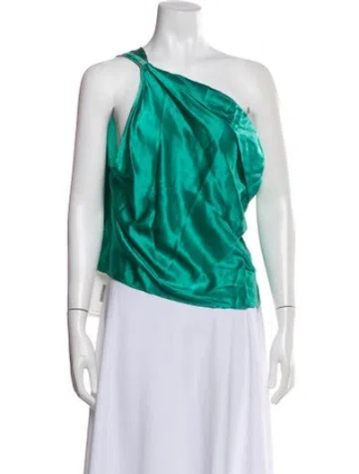 Pre-owned The Sei Silk One-shoulder Blouse In Green
