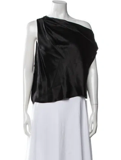 Pre-owned The Sei Silk One-shoulder Top In Black