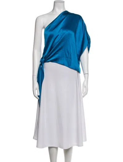 Pre-owned The Sei Silk One-shoulder Top In Blue