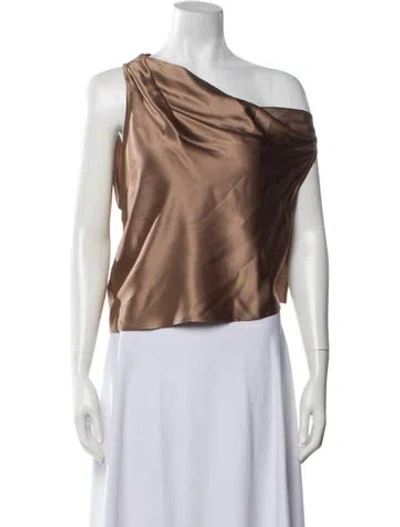 Pre-owned The Sei Silk One-shoulder Top In Brown