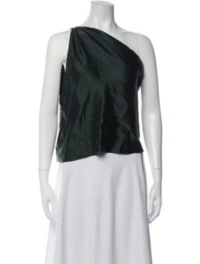Pre-owned The Sei Silk One-shoulder Top In Green