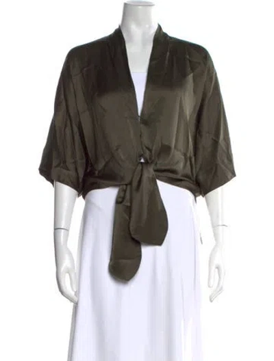 Pre-owned The Sei Silk Plunge Neckline Top In Green