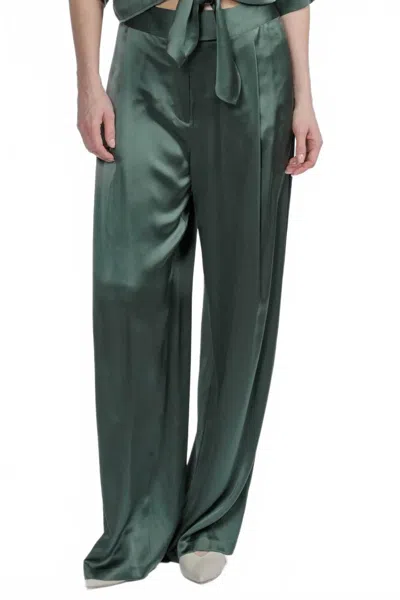 The Sei Silk Relaxed Trouser In Thyme In Green