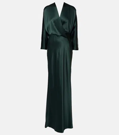 The Sei Silk Satin Wrap Gown In Green