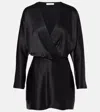The Sei Long-sleeve Wrap Mini Dress In Black In Black