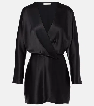 The Sei Silk Satin Wrap Minidress In Black