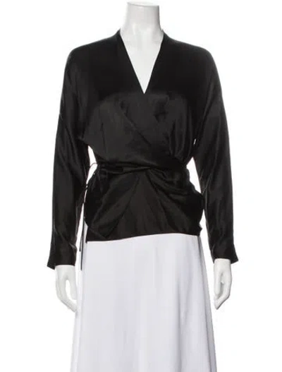 Pre-owned The Sei Silk V-neck Blouse In Black