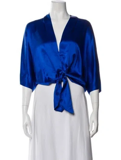 Pre-owned The Sei Silk V-neck Blouse In Blue