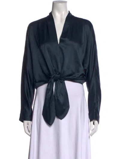 Pre-owned The Sei Silk V-neck Blouse In Blue