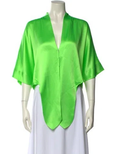 Pre-owned The Sei Silk V-neck Blouse In Green