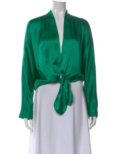 Pre-owned The Sei Silk V-neck Blouse In Green