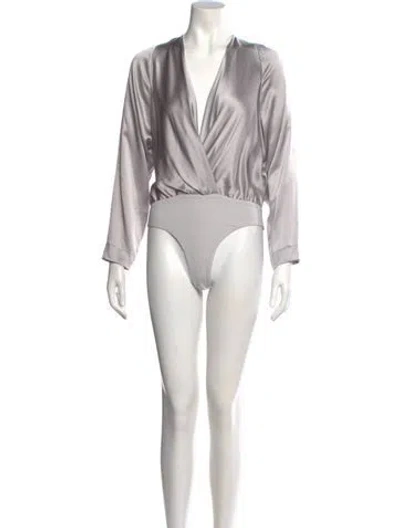 Pre-owned The Sei Silk V-neck Bodysuit In Gray
