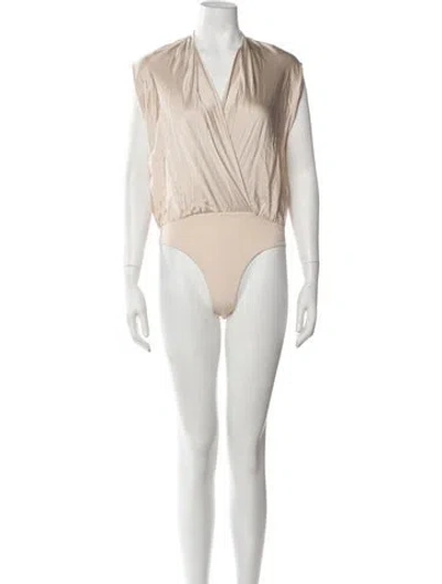 Pre-owned The Sei Silk V-neck Bodysuit In Neutrals