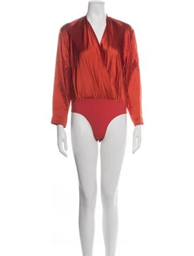 Pre-owned The Sei Silk V-neck Bodysuit In Orange/red