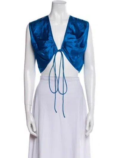 Pre-owned The Sei Silk V-neck Crop Top W/ Tags In Blue
