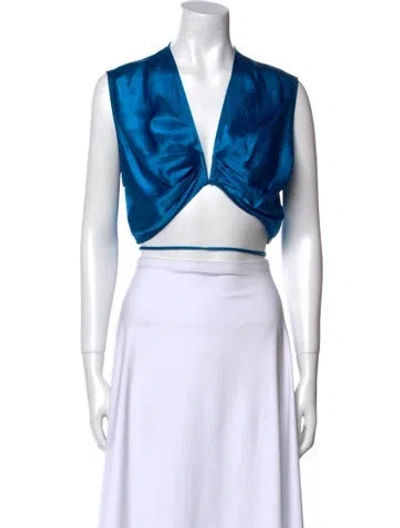 Pre-owned The Sei Silk V-neck Crop Top W/ Tags In Blue