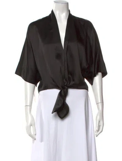 Pre-owned The Sei Silk V-neck Top In Black