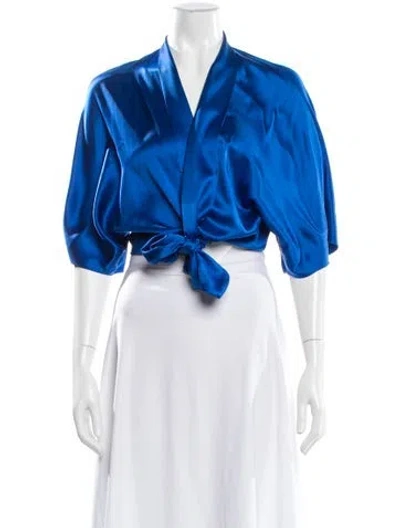 Pre-owned The Sei Silk V-neck Top In Blue