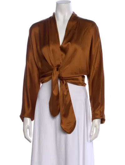 Pre-owned The Sei Silk V-neck Top In Brown