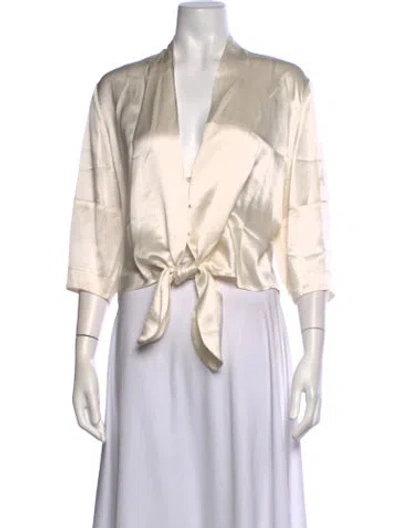 Pre-owned The Sei Silk V-neck Top In White