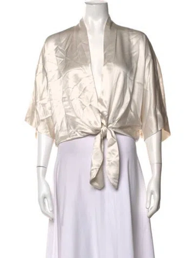 Pre-owned The Sei Silk V-neck Top In White