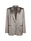 The Sei Single-breasted Oversized Silk Blazer In Gray