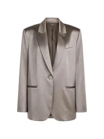 The Sei Single-breasted Oversized Silk Blazer In Gray