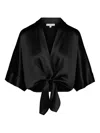 The Sei Tie-front Satin Blouse In Blue