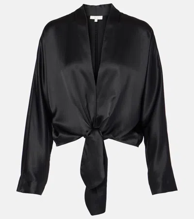 The Sei Tie-front Silk Blouse In Black