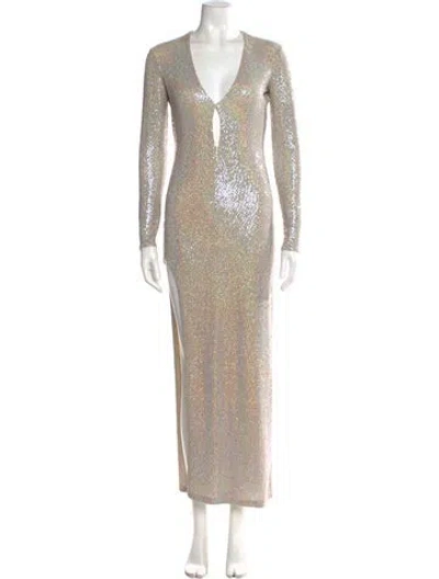 Pre-owned The Sei V-neck Long Dress In Neutral