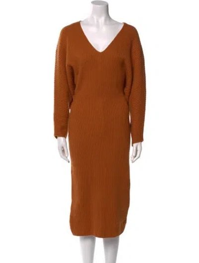 Pre-owned The Sei V-neck Long Dress In Orange