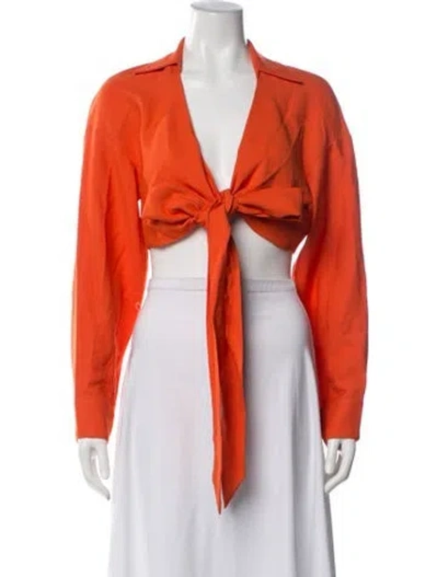 Pre-owned The Sei V-neck Long Sleeve Crop Top In Orange