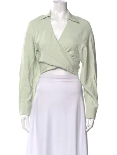 Pre-owned The Sei V-neck Long Sleeve Crop Top W/ Tags In Green
