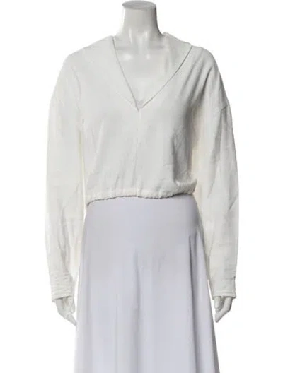 Pre-owned The Sei V-neck Long Sleeve Crop Top In White