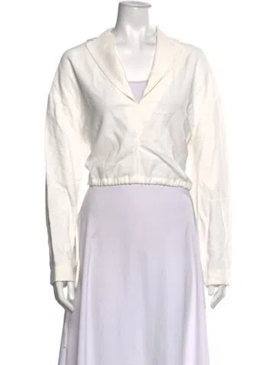 Pre-owned The Sei V-neck Long Sleeve Crop Top In White