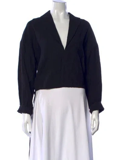Pre-owned The Sei V-neck Long Sleeve Top In Black