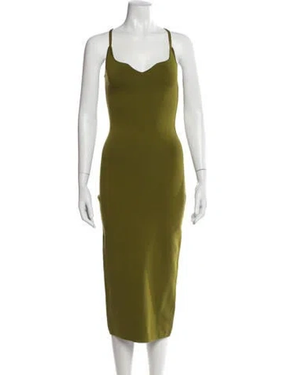 Pre-owned The Sei V-neck Midi Length Dress In Green