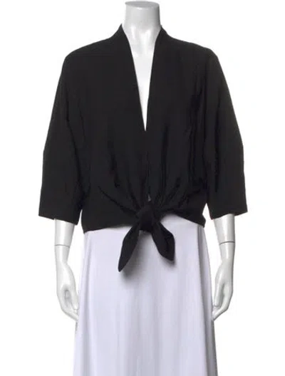 Pre-owned The Sei V-neck Short Sleeve Crop Top In Black
