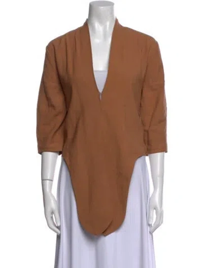 Pre-owned The Sei V-neck Three-quarter Sleeve Blouse In Brown