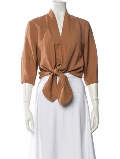 Pre-owned The Sei V-neck Three-quarter Sleeve Blouse In Brown