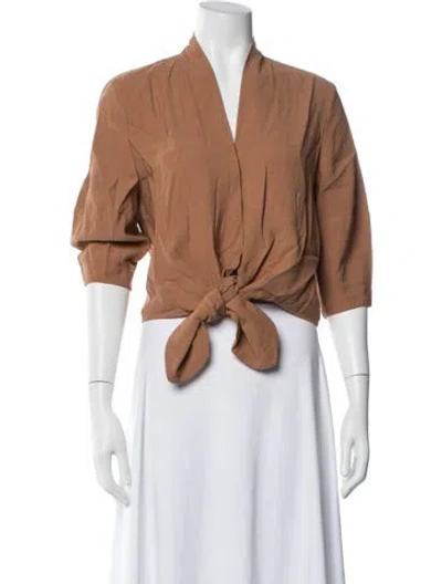 Pre-owned The Sei V-neck Three-quarter Sleeve Blouse In Brown